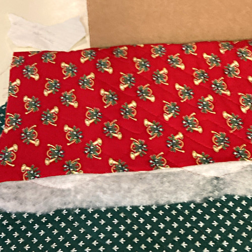 Red green patterned fabric - &,