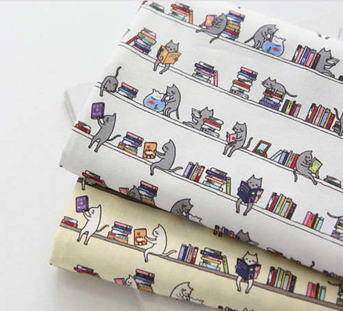 Library cat patterned fabric - cat,